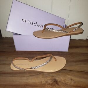 Madden Girl Women's Aurra Rhinestone Thong Sandals Silver Multi US 8.5